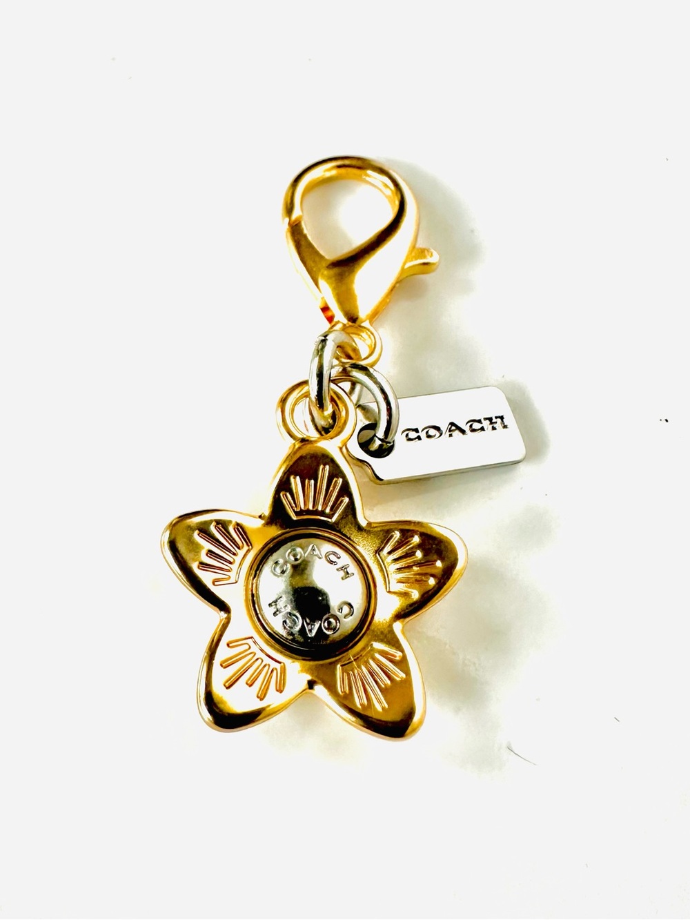 Coach Gold Star Charm Key Fob with Silver Tag